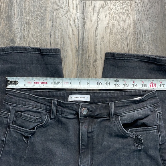 Flying Monkey Black/Grey Distressed High Rise Cropped Straight Leg Jeans size 31 - Picture 4 of 14